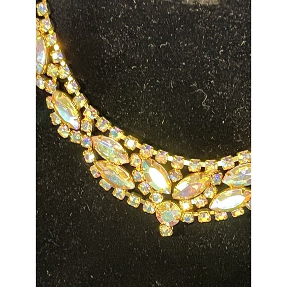 Vintage Irredescent Rhinestone Necklace & Clip On Earrings Set - Picture 14 of 15